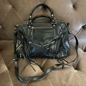Rebecca Minkoff Black Leather Zippered Crossbody Tote